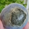 Blue Agate Sphere with Druse and Pyrite – Natural Blue Lace Agate, Decorative Crystal Ball, Collectible Piece