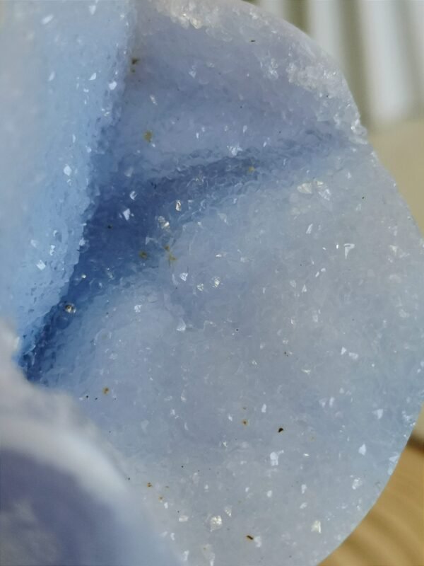 Blue Agate Sphere with Druse and Pyrite – Natural Blue Lace Agate, Decorative Crystal Ball, Collectible Piece