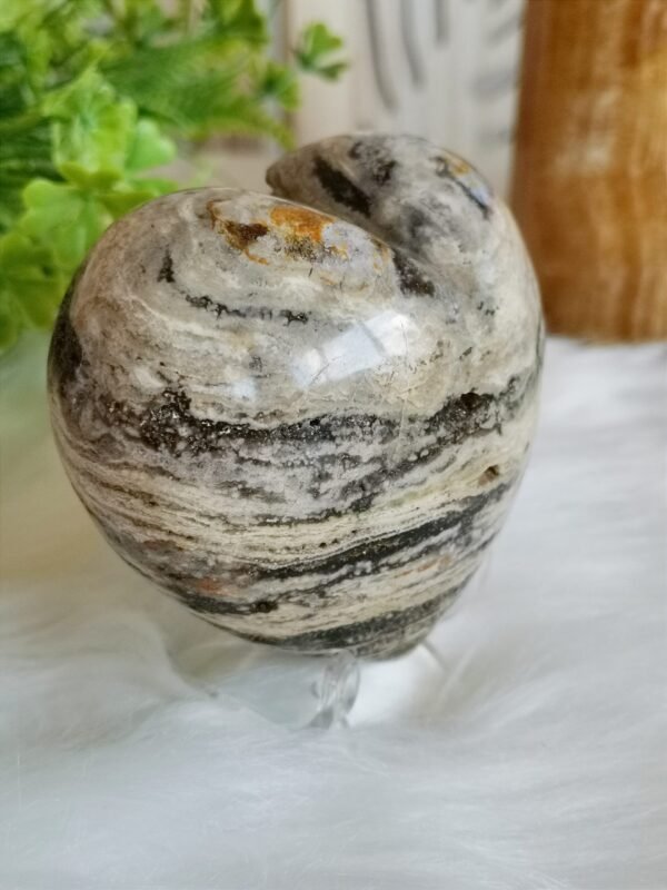 Natural Ocean Jasper Heart · Distinctive Zebra Pattern · Decorative Piece with Geode · Collectible Crystal