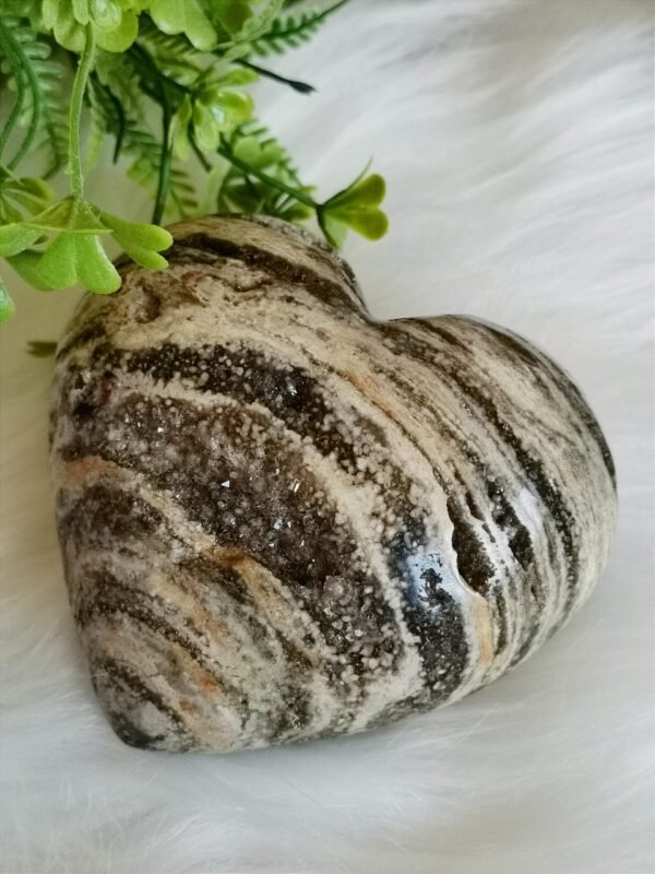 Natural Ocean Jasper Heart · Distinctive Zebra Pattern · Decorative Piece with Geode · Collectible Crystal