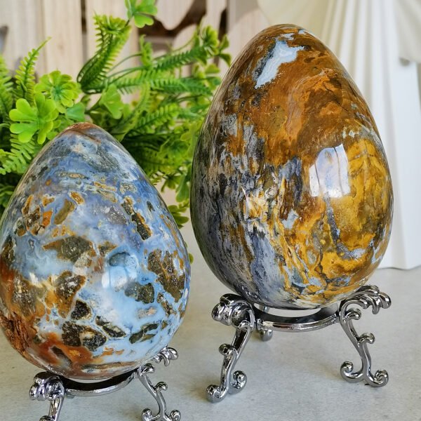 Huevo de Jaspe Oceánico Natural · Patrón Definido con Cavidades · Pieza Decorativa y de Colección