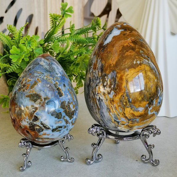 oznorCO Natural Ocean Jasper Egg · Defined Pattern with Cavities · Decorative and Collectible Piece