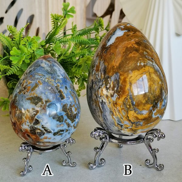 oznorCO Natural Ocean Jasper Egg · Defined Pattern with Cavities · Decorative and Collectible Piece