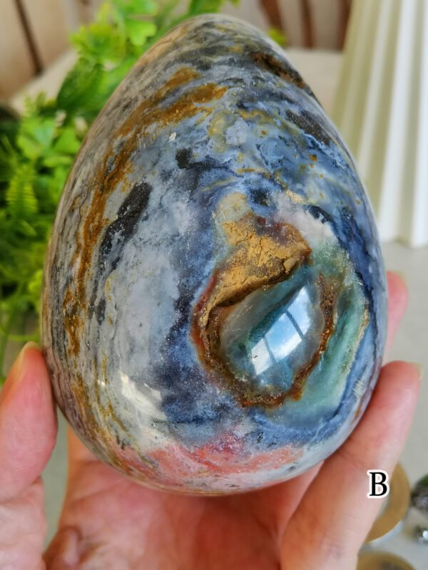 mmexport1769616629535 Natural Ocean Jasper Egg · Defined Pattern with Cavities · Decorative and Collectible Piece