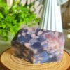 oznorCO Natural Polished Blue Sakura Agate · Display Stone with Pink Druse · Multifaceted Decorative Collectible Piece