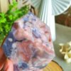 oznorCO Natural Polished Blue Sakura Agate · Display Stone with Pink Druse · Multifaceted Decorative Collectible Piece