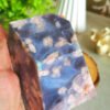 oznorCO Natural Polished Blue Sakura Agate · Display Stone with Pink Druse · Multifaceted Decorative Collectible Piece