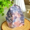 oznorCO Natural Polished Blue Sakura Agate · Display Stone with Pink Druse · Multifaceted Decorative Collectible Piece