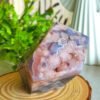 oznorCO Natural Polished Blue Sakura Agate · Display Stone with Pink Druse · Multifaceted Decorative Collectible Piece