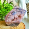 oznorCO Natural Polished Blue Sakura Agate · Display Stone with Pink Druse · Multifaceted Decorative Collectible Piece