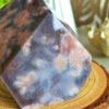 oznorCO Natural Polished Blue Sakura Agate · Display Stone with Pink Druse · Multifaceted Decorative Collectible Piece
