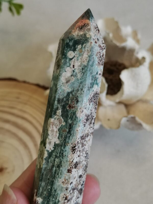 Natural Green Sakura Agate Tower · Polished energy column · Home decoration · Crystal for meditation and collection