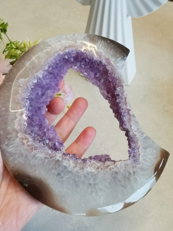 Luna grande de amatista y ágata natural