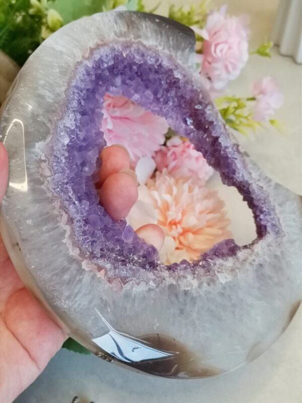 Luna grande de amatista y ágata natural