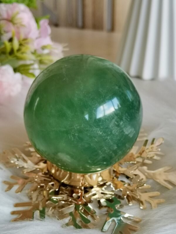 Natural green fluorite crystal sphere