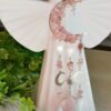 Decorative moon wind chime with pink natural stones