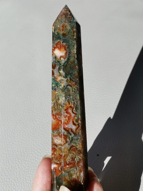 Agate tower with moss and natural colors