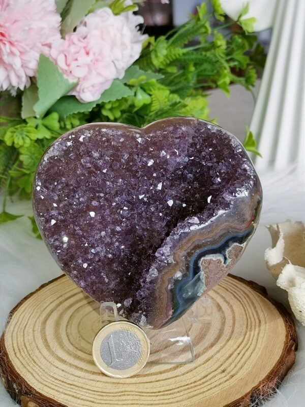 Corazón de amatista drusa con ágata natural