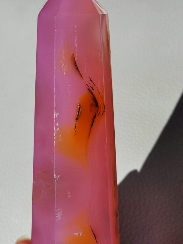 Natural pink agate tower