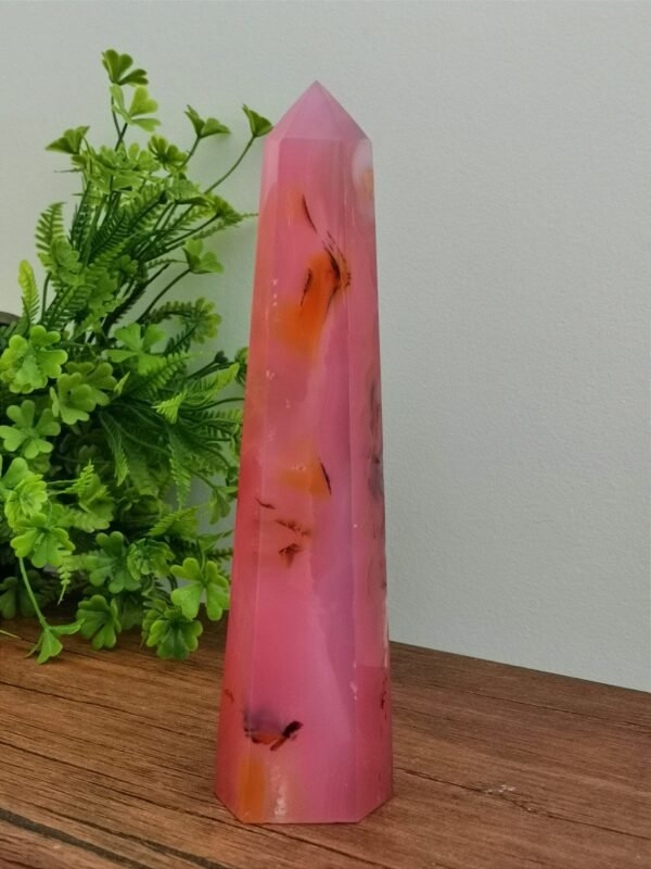 Natural pink agate tower