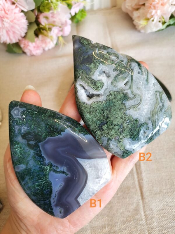 Moss Agate Teardrop Freeform Crystal – Decorative Moss Stone