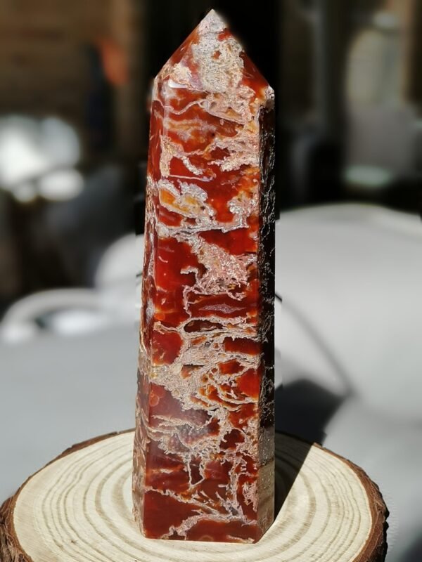 Torre de Ágata Musgo Roja-Cristal Energético