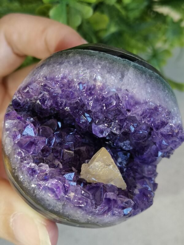 Amethyst "smile" geode with calcite