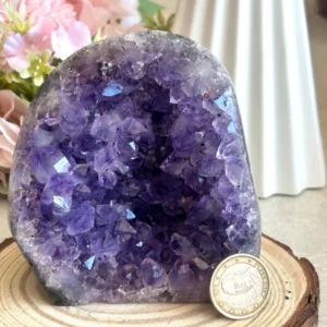 Amatista violeta brillantes con pirita natural