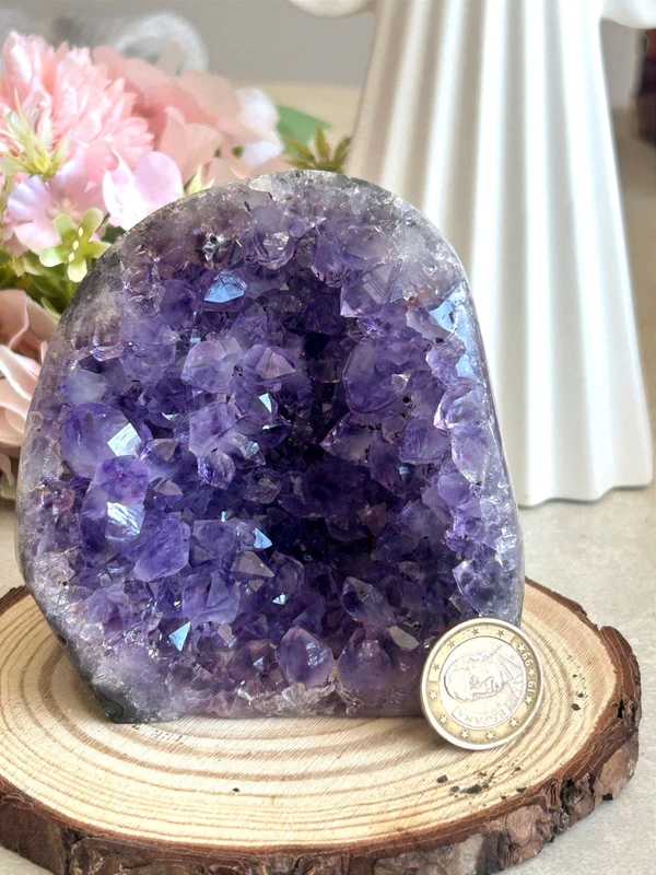 Bright violet amethyst with natural pyrite