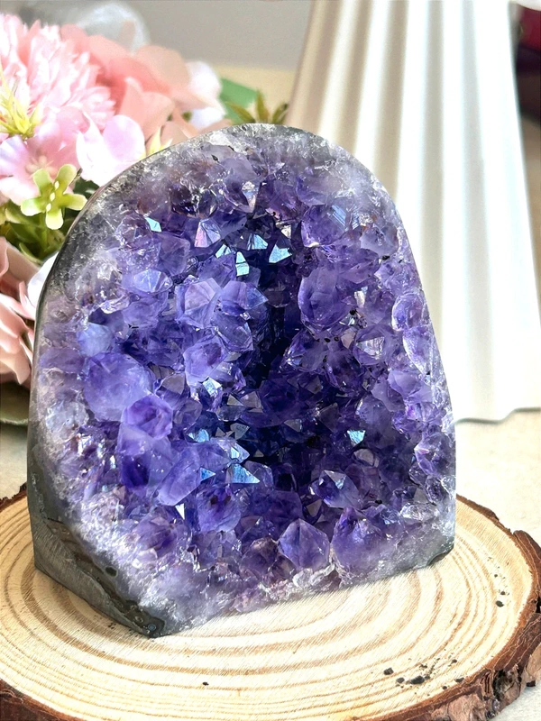 Bright violet amethyst with natural pyrite