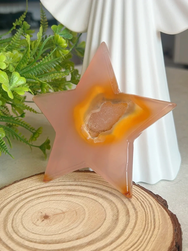 Estrella de ágata rosa con drusa • cristal