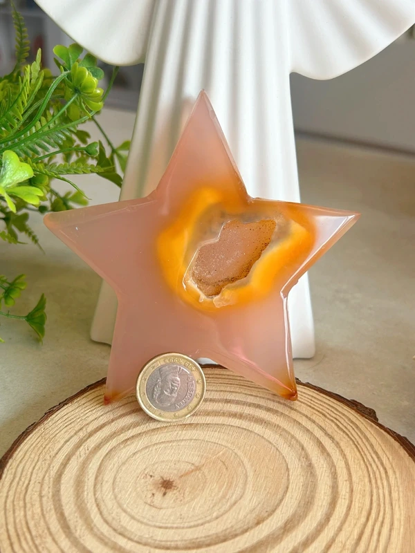 Estrella de ágata rosa con drusa • cristal
