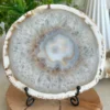 Natural white agate with yellow crystalline cavity