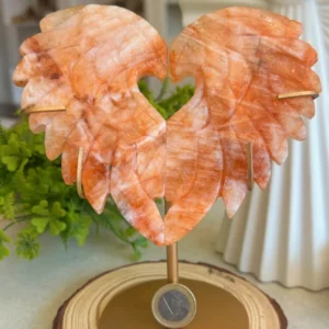 Corazón de alas en pareja de cristal naranja
