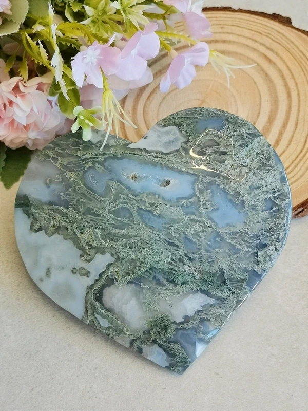 Corazón grande de ágata musgo natural