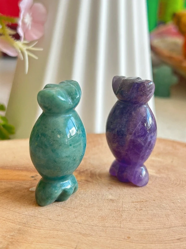 Candy-shaped figure in natural stone • Amazonite / Amethyst