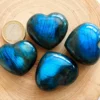 Labradorite hearts with an intense blue sparkle