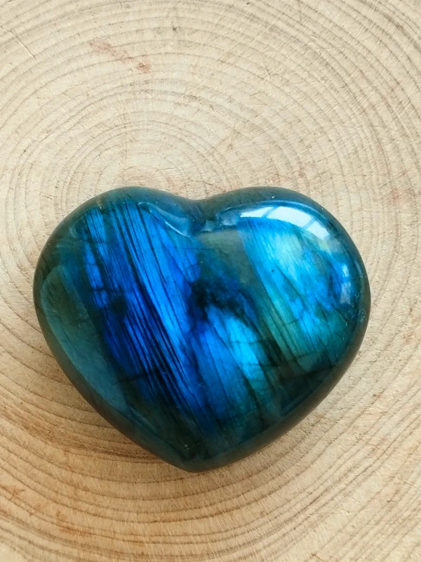 Labradorite hearts with an intense blue sparkle