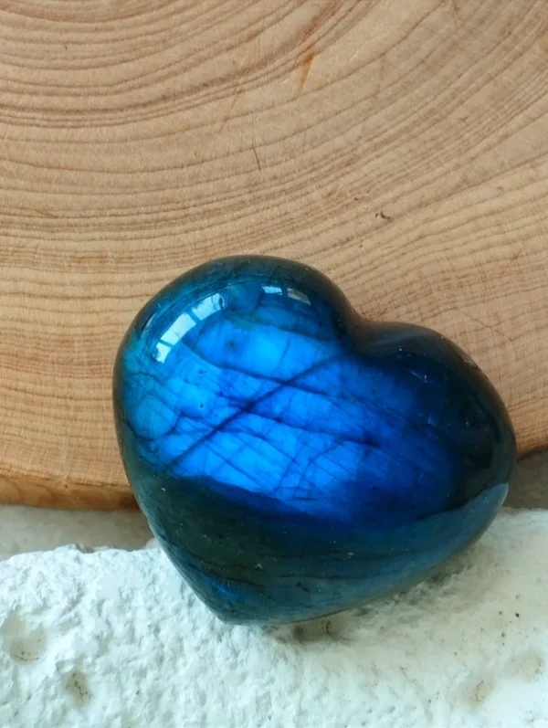 Labradorite hearts with an intense blue sparkle