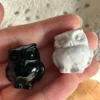 Owls in Obsidian and Howlite. Natural
