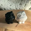 Owls in Obsidian and Howlite. Natural