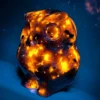 Stone owls with UV flame effect and translucent opaline