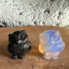 Stone owls with UV flame effect and translucent opaline