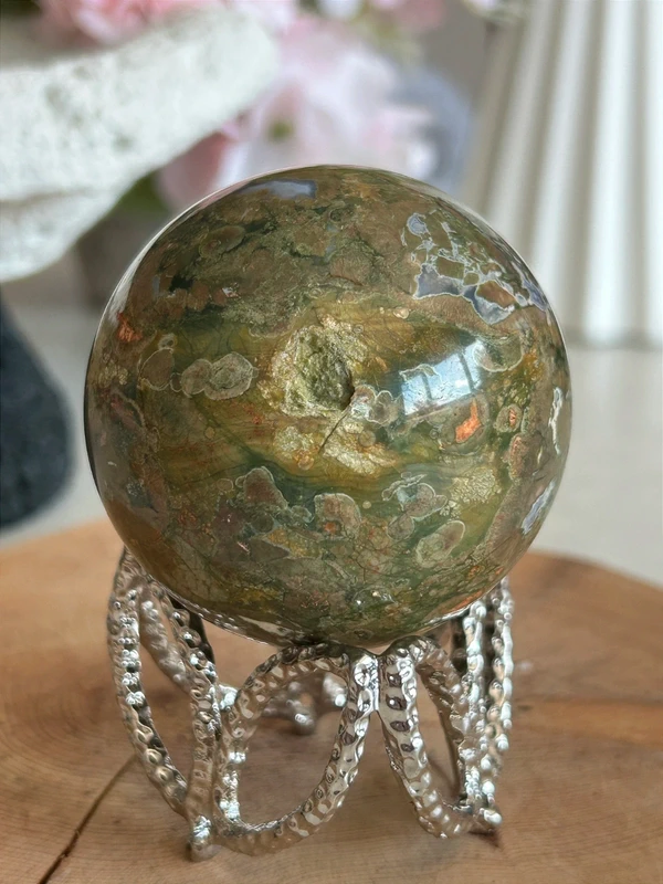 Rainforest jasper sphere 🌿 multicolored eye-like pattern