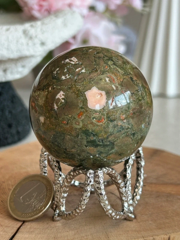 Rainforest jasper sphere 🌿 multicolored eye-like pattern