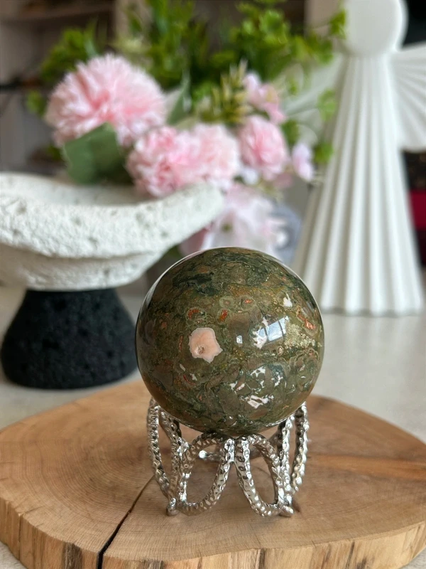 Rainforest jasper sphere 🌿 multicolored eye-like pattern