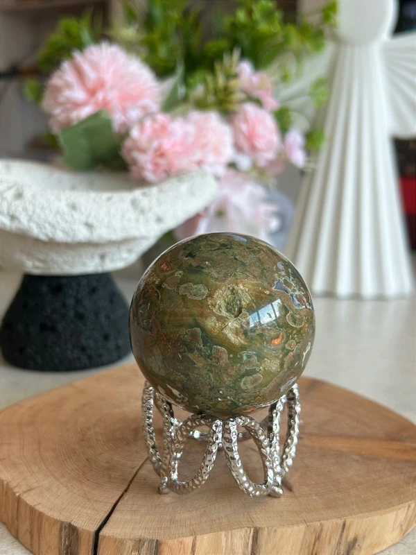 Rainforest jasper sphere 🌿 multicolored eye-like pattern