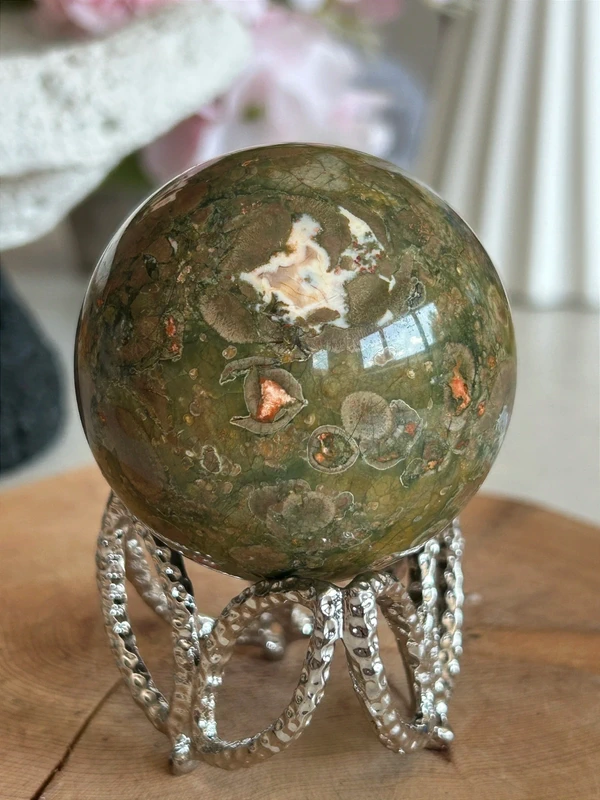 Rainforest jasper sphere 🌿 multicolored eye-like pattern