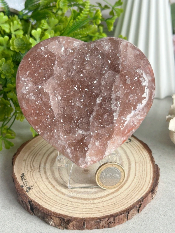 Corazón de cuarzo rosa • brillo tipo gema