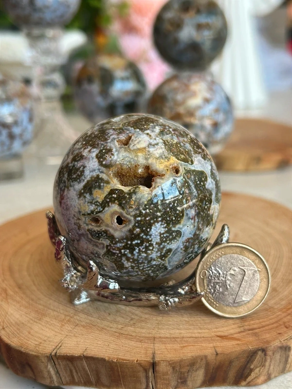 Natural Ocean Jasper Sphere – Fish Egg Pattern